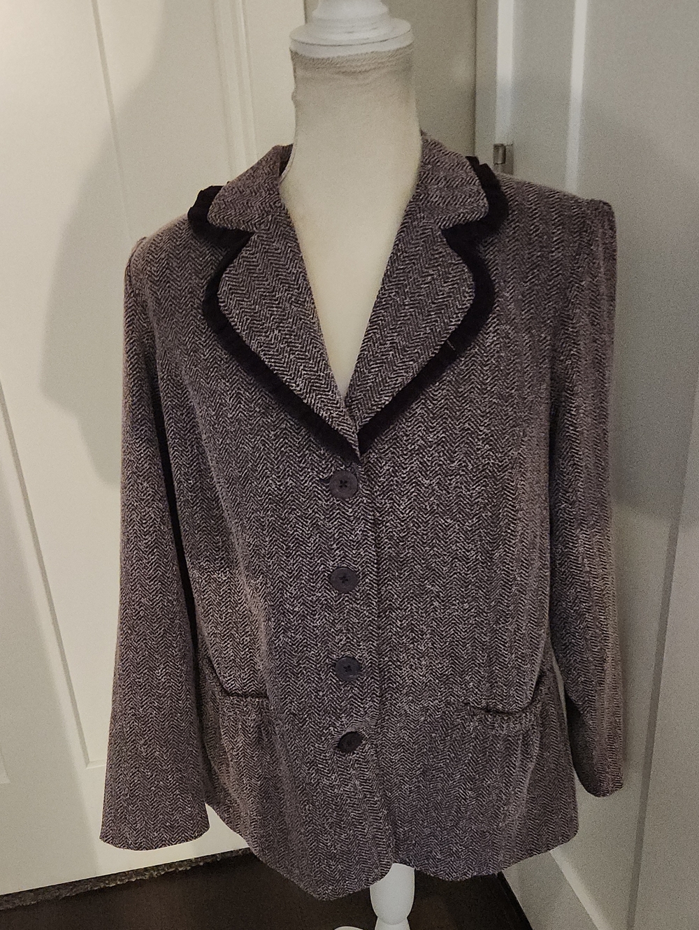 Jessica London Plum Herringbone Blazer with Purple Trim